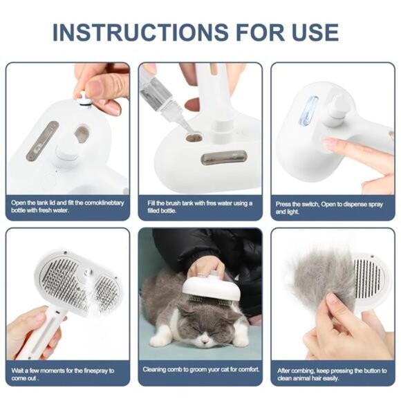 Spray Cat Brush - Self Cleaning Pet Grooming Brush with Mist & Release Button - Picture 6 of 7